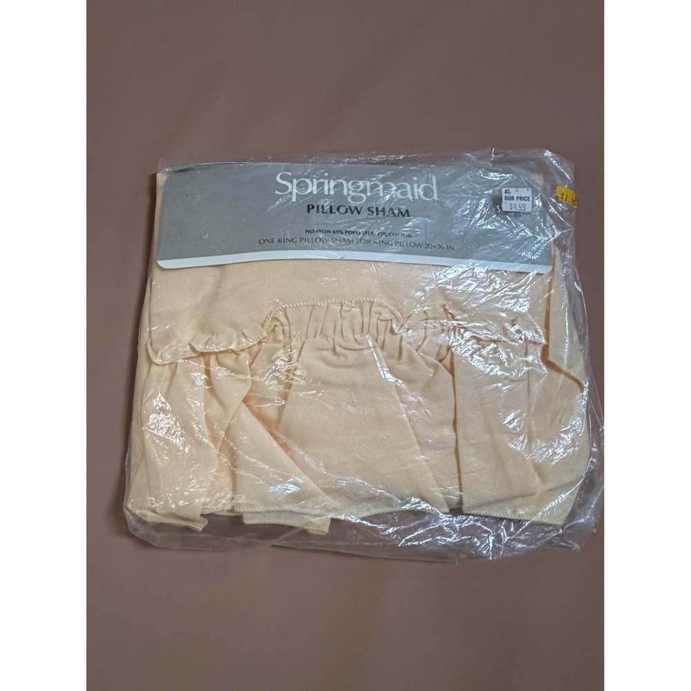 Springmaid Pinafore Solids King Pillow Sham Ruffled Yellow USA Vintage NEW NOS